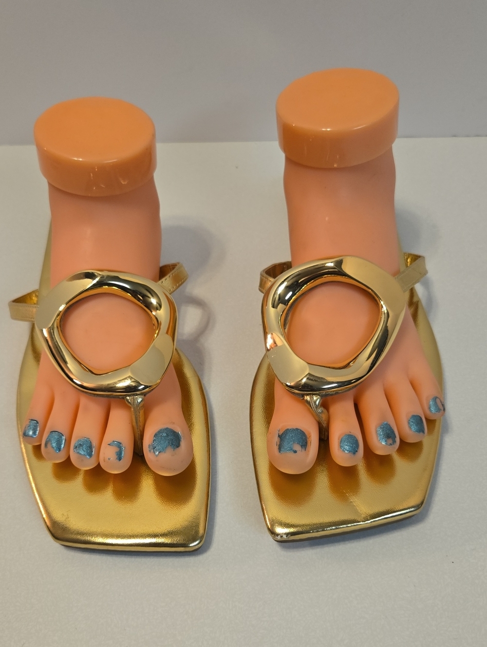 INC International Concepts Gold Metallic Square-Toe Toe-Ring Sandals